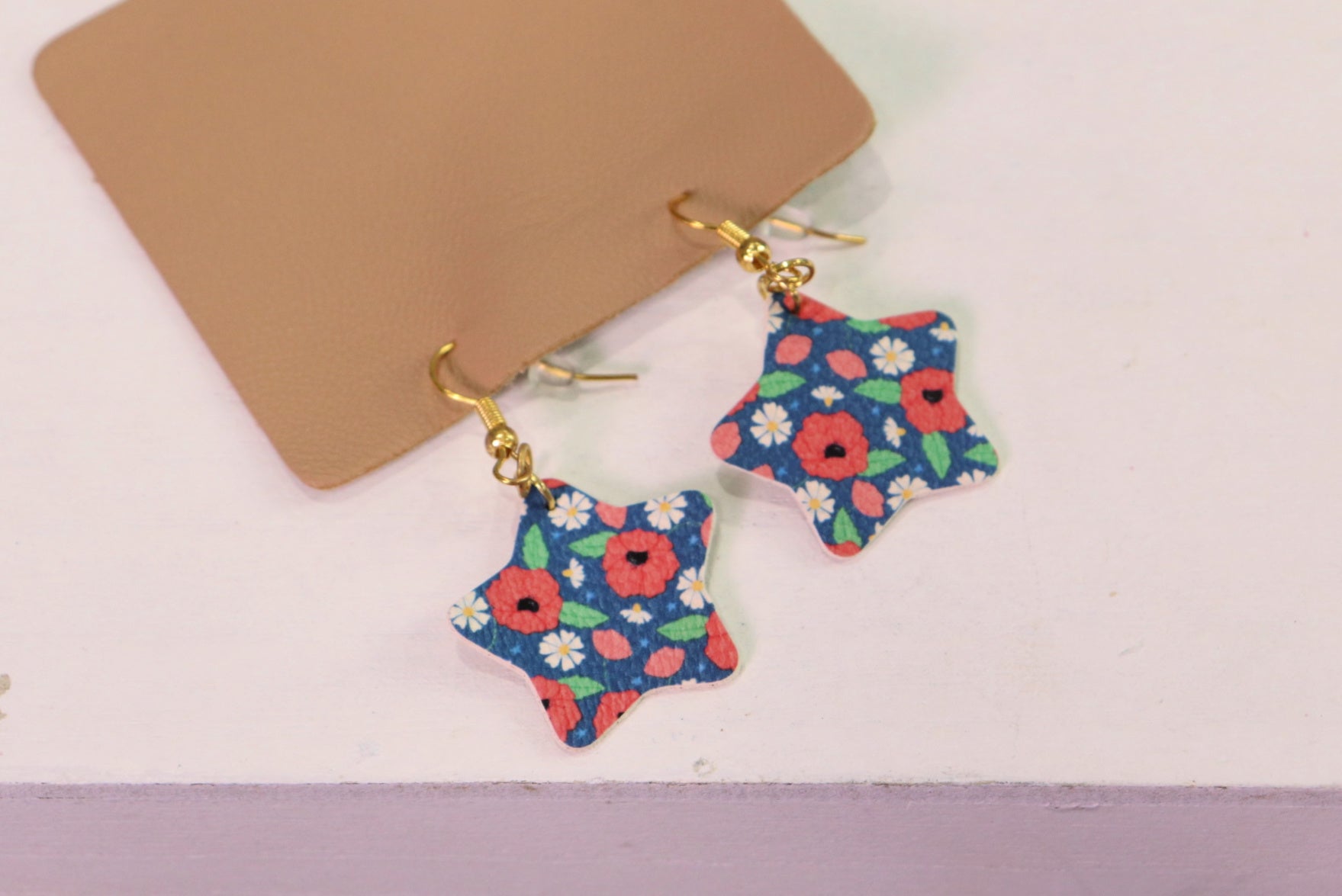 Leather Star Patriotic Earrings